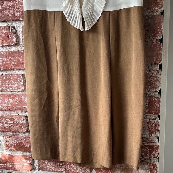 Cream and Brown Ruffle Dress SANDRO paris 100% silk ruffle pleated summer dress - Picture 5 of 9